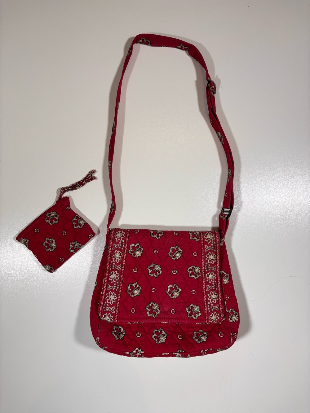 Vera Bradley Red Bandana Quilted Crossbody Bag Coin Pouch Y2K
